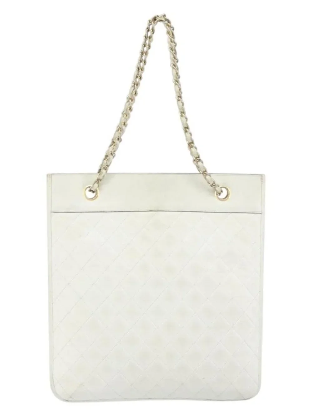 CHANEL Matelasse Chain Shoulder Bag Leather White Gold CC Auth mr1801